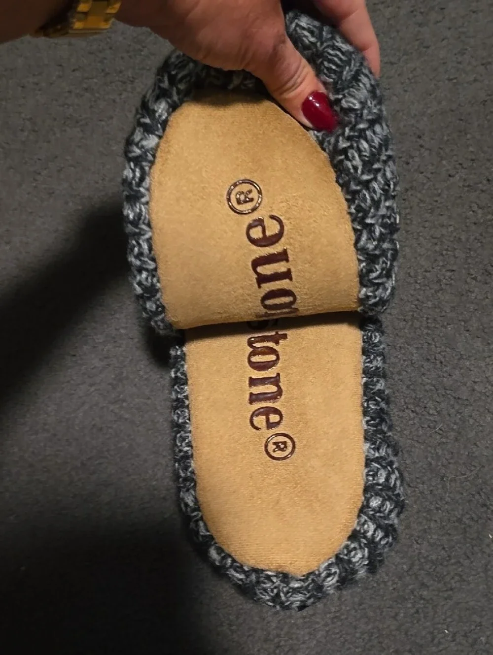 Brookstone Men's Chunky Knit Slipper Socks - Charcoal/Gray